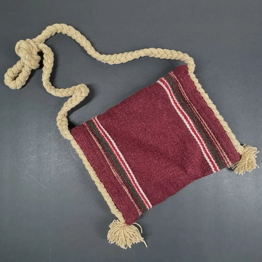 Aztec Wool Blanket Tapestry Crossbody Messenger Bag Purse Boho Festival Rope EUC